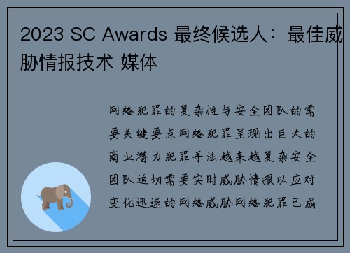 2023 SC Awards 最终候选人：最佳威胁情报技术 媒体
