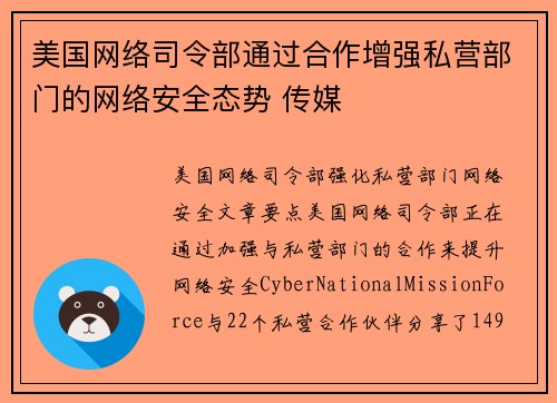 美国网络司令部通过合作增强私营部门的网络安全态势 传媒