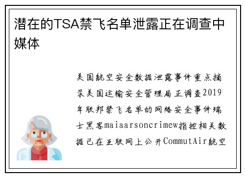 潜在的TSA禁飞名单泄露正在调查中 媒体